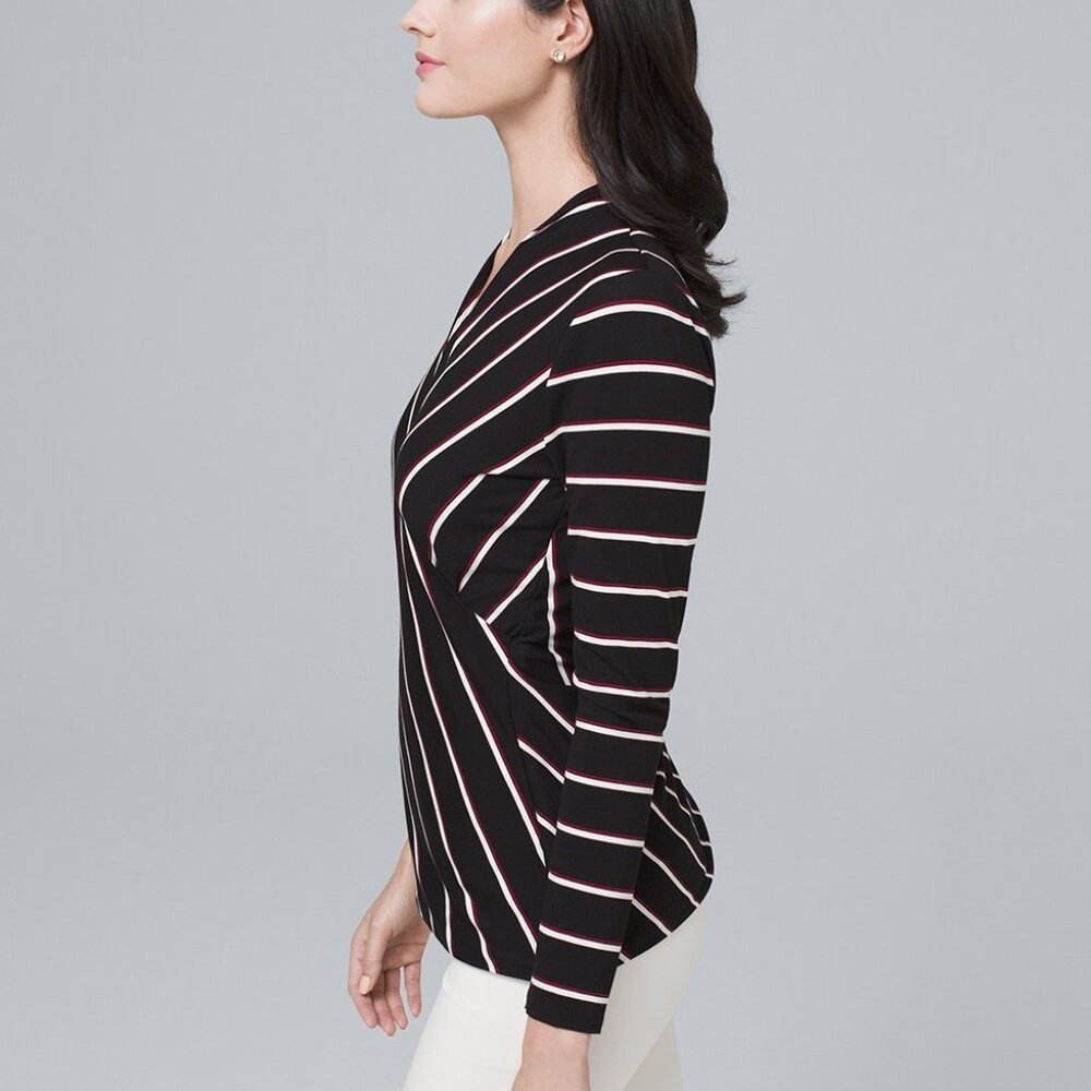 WHITE HOUSE BLACK MARKET Striped Surplice Wrap Top - Picture 8 of 8